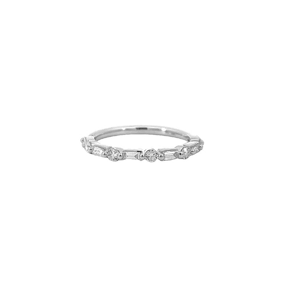 14Kt White Gold Eternity Band With (9) Baguette And (9) Round Diamonds Weighing 0.90cttw