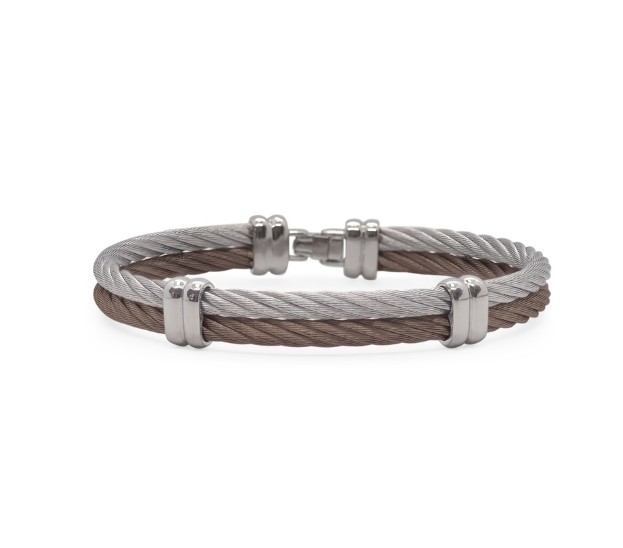 Stainless Steel Grey And Bronze Twisted Nautical Cable Men's Bracelet