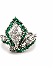 Platinum Ring With A Kite Shaped Diamond And Small Emerald And Diamond Side Stones 