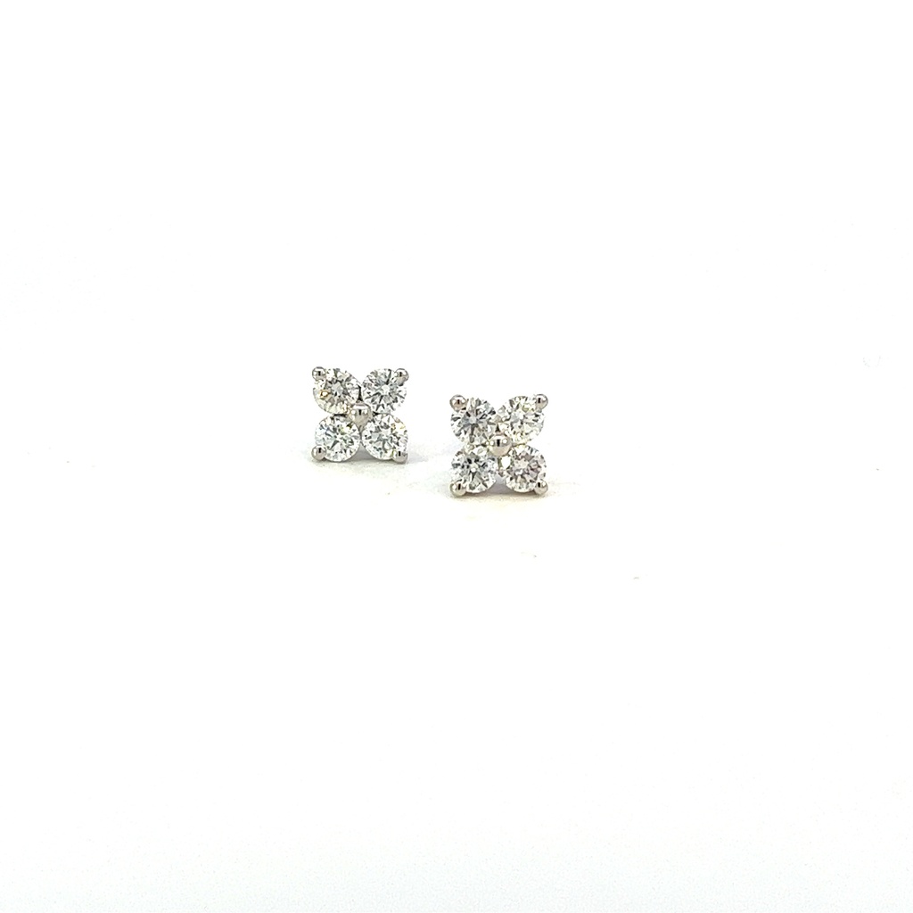 Clover Cluster Diamond Studs 0.98cttw 14Kt White Gold Pushbacks 