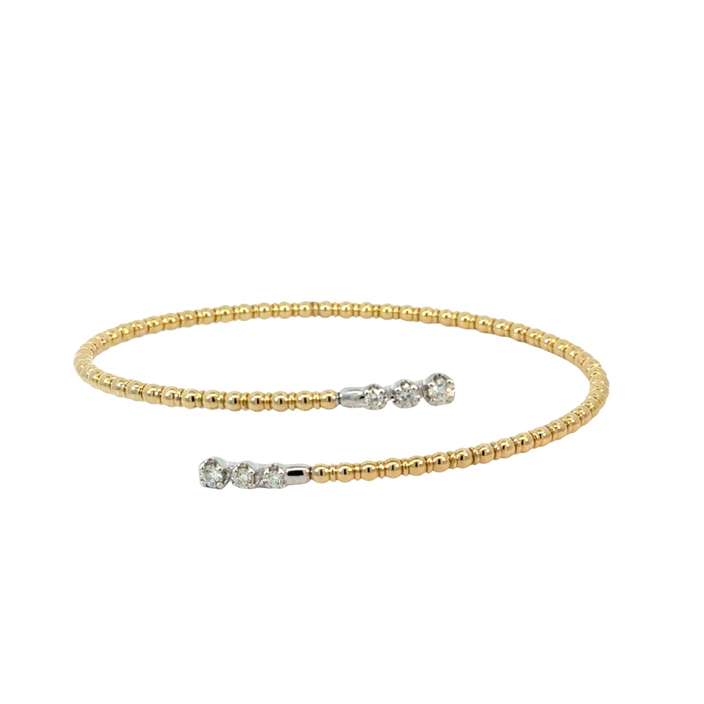 14Kt Two Toned Bypass Flex Bangle With (6) Round Diamonds Weighing 0.32cttw