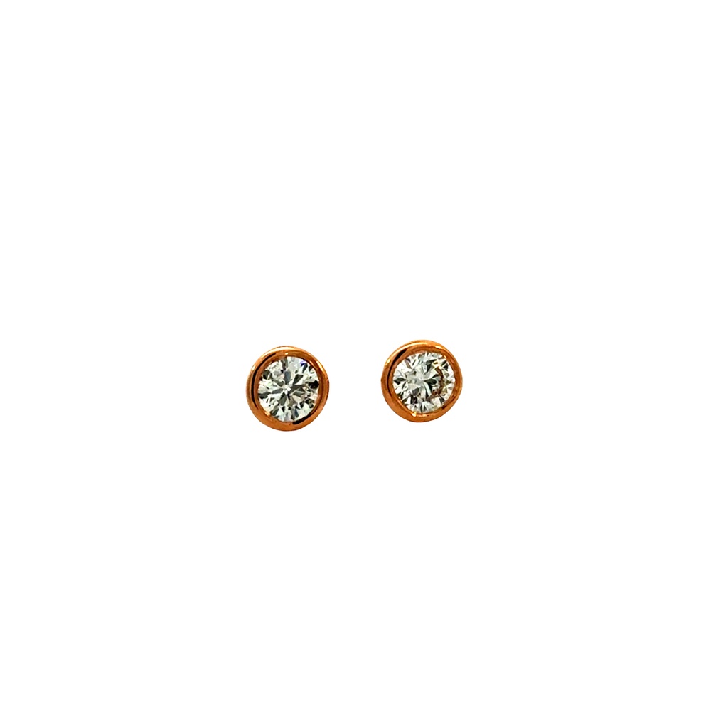 Round Brilliant Cut Diamond Studs 1.00cttw G/SI2 14Kt Rose Gold Bezel Set Pushback