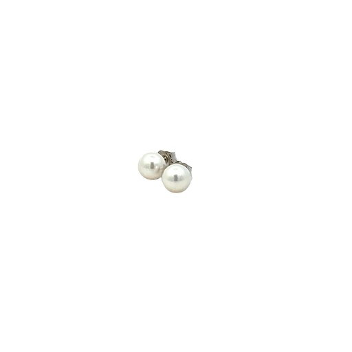 [65CPEW] 14Kt White Gold 6.5mm Cultured Pearl Stud Earrings