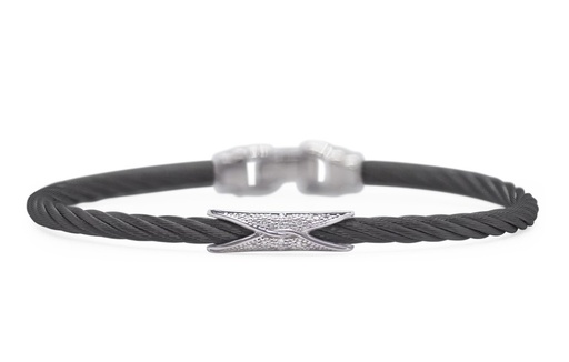 [04-52-3074-11] 14Kt White Gold Black Nautical Cable Bracelet With Round Diamonds Weighing 0.07cttw