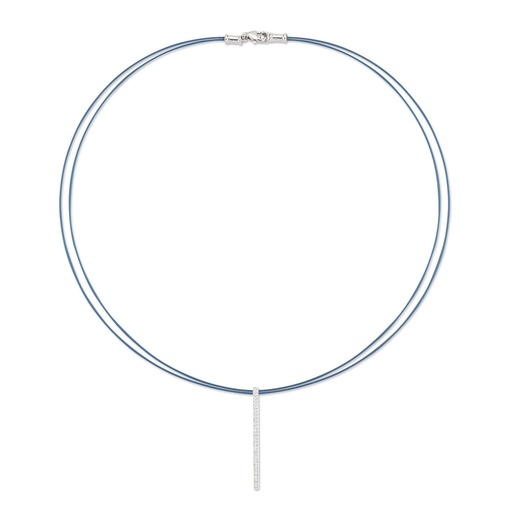 [08-64-S111-11] 14Kt White Gold Island Blue Nautical Cable Bar Pendant Necklace With (30) Round Diamonds Weighing 0.16cttw