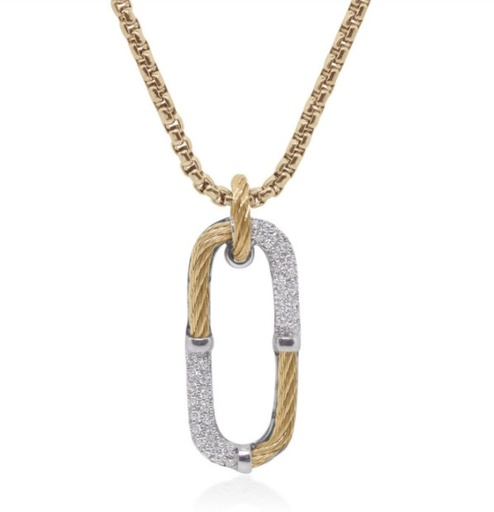 [08-37-0820-11] 14Kt White Gold Yellow Nautical Cable Diamond Paperclip Pendant Necklace 0.18ct