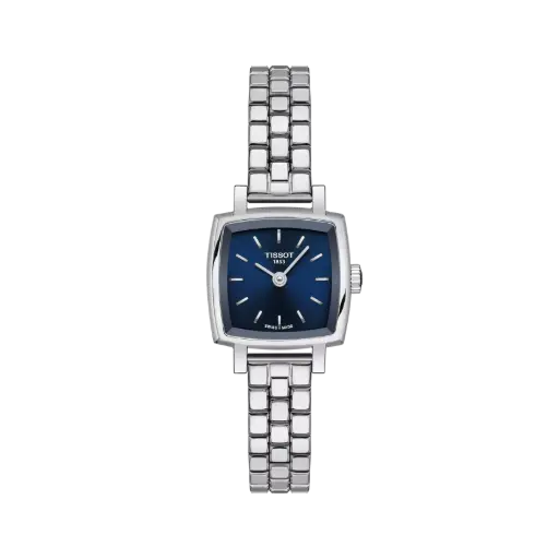 [T058.109.11.041.01] 20x20mm Square Lovely Ladies Blue Dial Quartz Watch With A Stainless Steel Strap