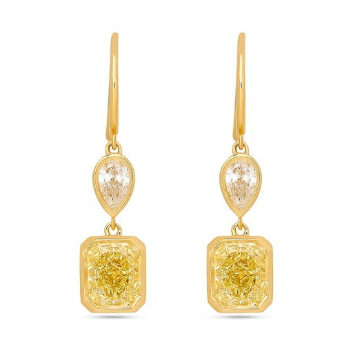 [PMPED211RA-P] 18Kt Yellow Gold Drop Earrings With (2) Radiant Yellow Diamonds Weighing 2.11ct And (2) Pear Shaped Diamonds Weighing 0.44ct