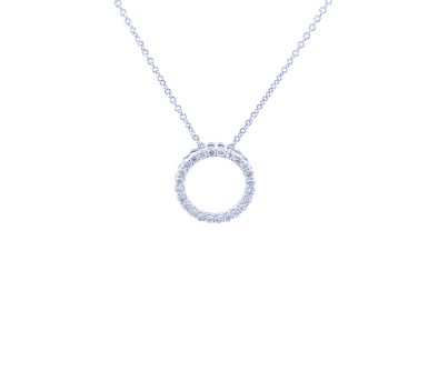 [P019-30-24-W] 14Kt White Gold Circle Pendant Necklace With (24) Round Diamonds Weighing 0.32cttw 