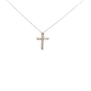 [P058-50-11-W] 14Kt White Gold Cross Necklace With (11) Round Diamonds Weighing 0.51cttw 