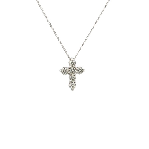[P078-150-W] 14Kt White Gold Cross Necklace With (6) Round Diamonds Weighing 1.50cttw 