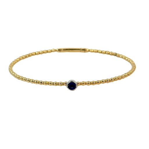 [BDD4638.020-330] 14Kt Yellow Gold Beaded Flex Bangle With A Round Sapphire Weighing 0.24ct