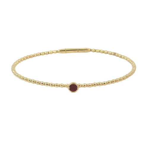[BDD4638.020-335] 14Kt Yellow Gold Beaded Flex Bangle With A Round Ruby Weighing 0.22ct
